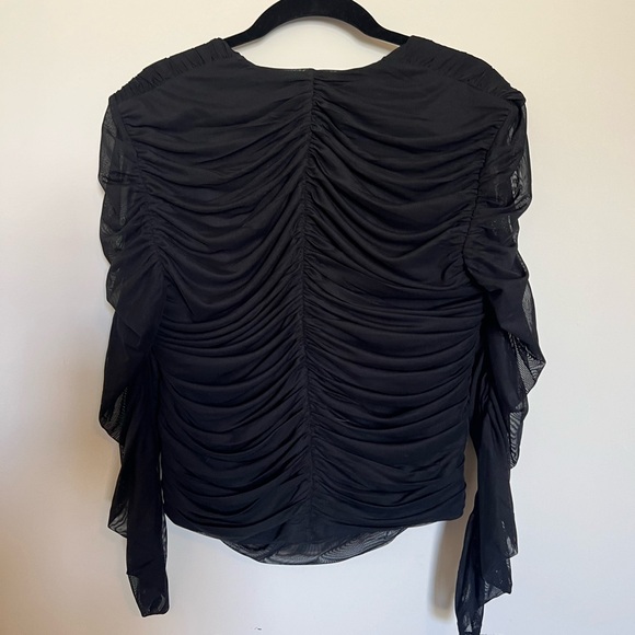 Express Black Sweetheart Neckline Ruched Shapewear Long Sheer Top Blouse NWT - Picture 4 of 5